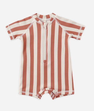 Quincy Mae Retro Poppy Stripe Rashguard Swimsuit  - New With Tags, 3-6 months