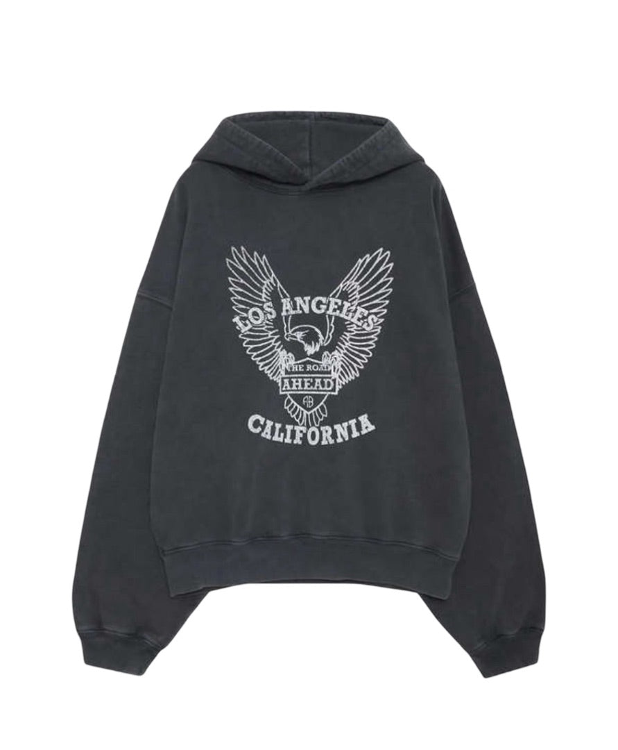 Anine Bing Alec Hoodie White Eagle in washed black, Women’s small
