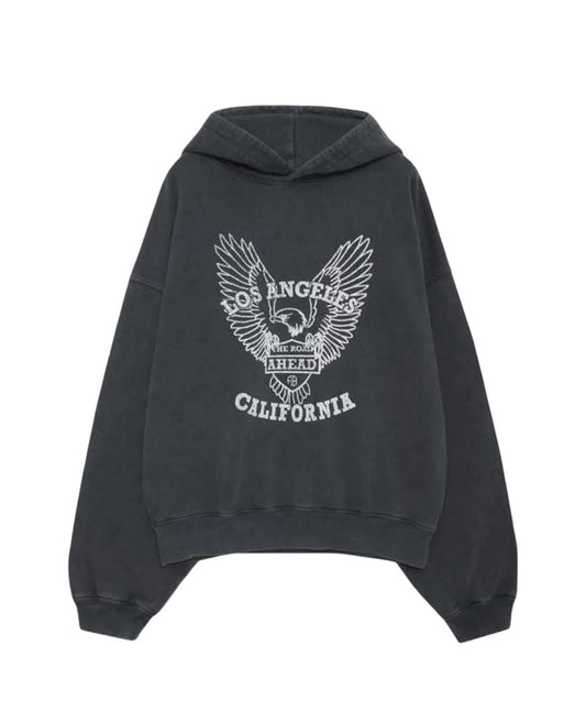 Anine Bing Alec Hoodie White Eagle in washed black, Women’s small