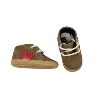Veja Brown w/red V crib shoes, 17/18 infant