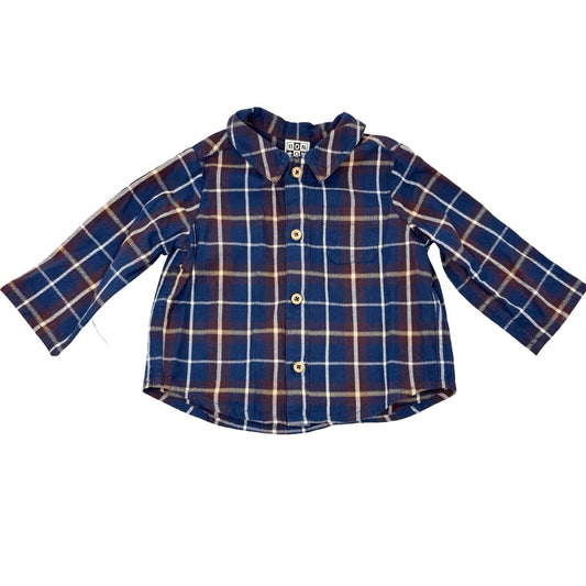 Bonton Navy plaid dress shirt, 12 months