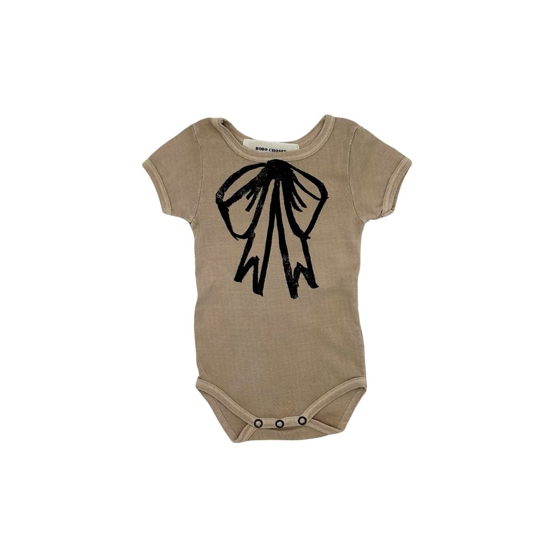 Bobo Choses antique pink bow onesie, 6-12 months