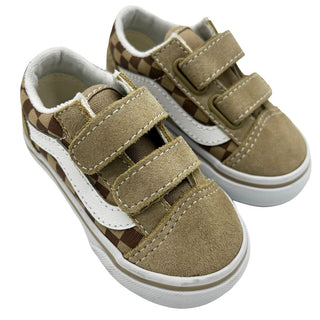 Vans new with tags Old Skool tan checkered Velcro shoes, 5 little kid