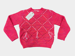 Billieblush Bright Pink and Mixed Knit Sweater with Tassels - New With Tags, 4 years