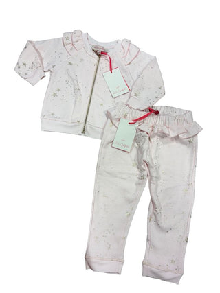 Lili Gaufrette Pink Sweatset with Gold Stars and Ruffles, 1 year