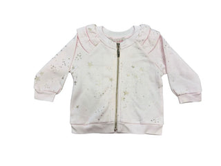 Lili Gaufrette Pink Zip-up Sweatshirt with Shoulder Ruffles and Stars, 6 months