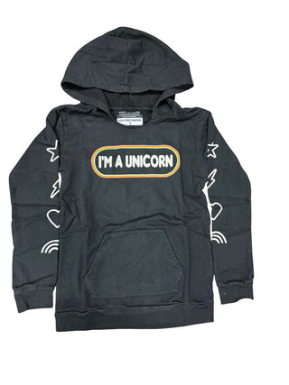 Tiny Whales I am a Unicorn Black Hooded Sweatshirt, 7 years