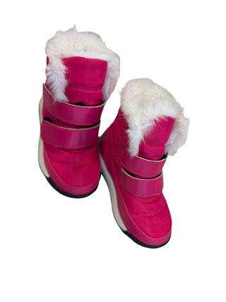 Sorel Pink Whitney II Strap winter boots w/faux fur collar, 7 little kid