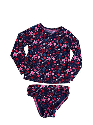 Navy w/colourful stars rash guard bikini set, 3-4 years