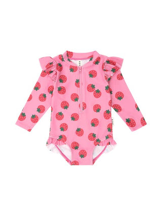 Hux Strawberry frill zipup swimsuit new with tag, 12-18 months