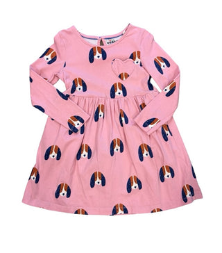 Mini Boden Pink playful puppy cotton long sleeve dress, 4-5 years
