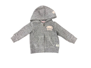 Roots Zip Up Grey Hooded Sweatshirt with Pink Beaver, 6-12 months