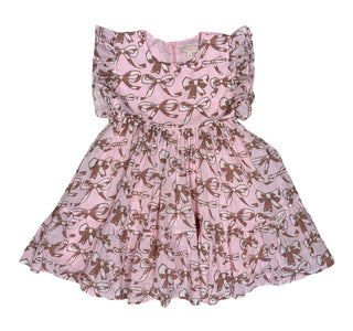 Pink Chicken Pink and Brown Bow Pattern Dress, 6 years