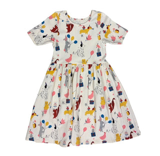 Pink Chicken Animal Party Pattern Dress, 10 years