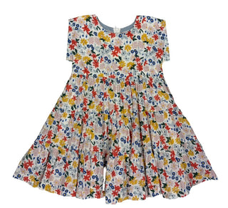 Pink Chicken Floral Printed Dress with Metallic Silver Threading Detail, 5 years
