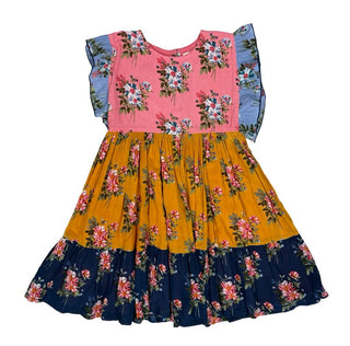 Pink Chicken Tiered Multicoloured Floral Pattern Dress with Ruffle Sleeves, 12 years
