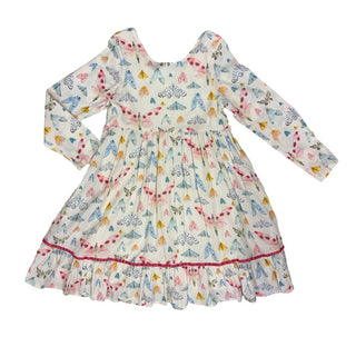 Pink Chicken Longsleeve Dress with Moth Pattern, 12 years