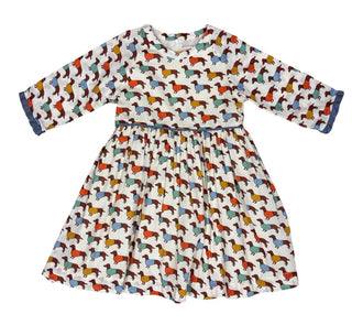 Pink Chicken Daschund Dog Pattern Dress with Ruffle Sleeves, 8 years