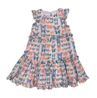 Crewcuts Tiered Ruffled Purple Dress with Butterfly Print, 7 years