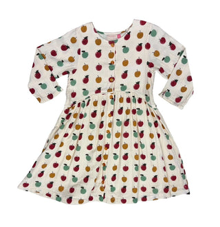 Pink Chicken Dress with Sparkly Buttons and Apple Print, 12 years