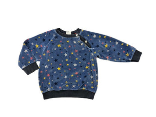 Petit Bateau Blue Velour Sweater with Star Pattern, 18 months