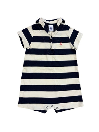 Petit Bateau Navy and White Stripe Romper with Sailor Collar, 12 months