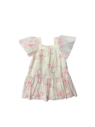 Zara Cream Dress with Pink Bow Embroidered Pattern, 3 years