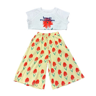 Bobo Choses Petunia All Over culottes pants w/crop top, 2-3 years