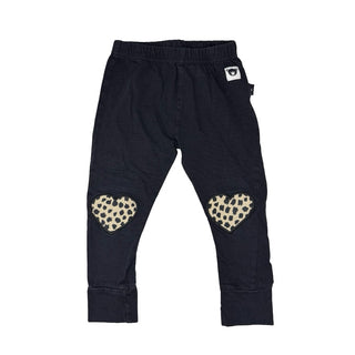 Hux Black w/cheetah heart patch leggings, 4 years