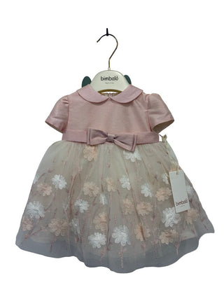 Bimbalo Pink and Cream Tulle Dress with Bow and Collar Details - New with tags, 6 months