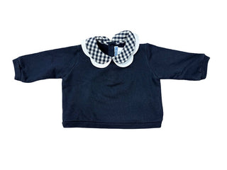Jacadi Navy Blue Sweater with Gingham Collar Detail, 6 months