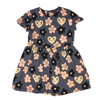 Mini Rodini Dark grey w/pink and black floral/heart pattern, 4-5 years
