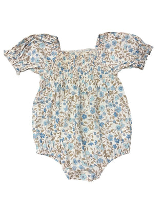 Noralee Cream and Blue Floral Bubble Romper, 18 months
