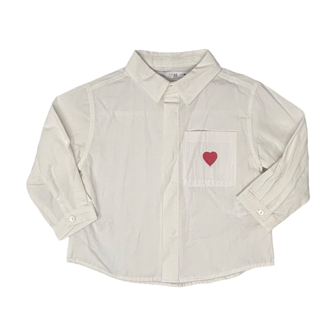 Zara White dress shirt w/heart, 2-3 years