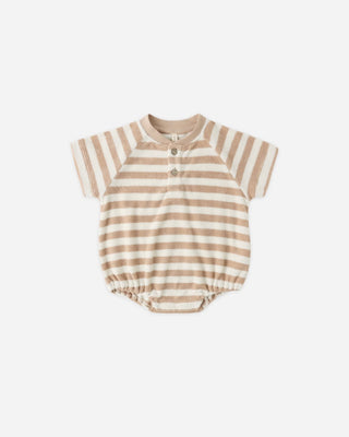 Quincy Mae Terry Henley romper latte stripe new with tag, 3-6 months