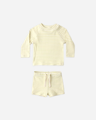 Rylee + Cru Citron stripe boys rashguard set new with tag, 6-12 months
