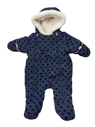 Jacadi Navy Blue and Black Heart Print Snowsuit , 6 months