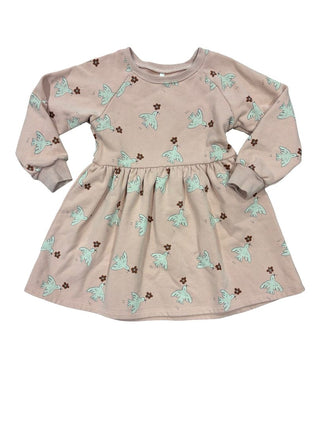 Rylee + Cru Pink Sweater Dress with Bird and Flower Pattern, 4-5 years
