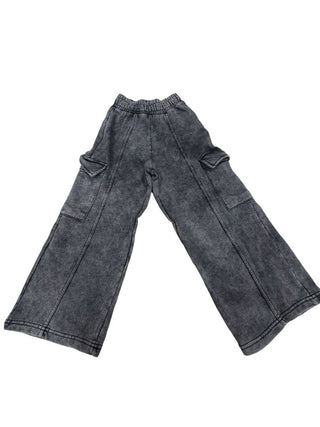 Zara Distressed Black Wide Leg Pants with Pocket, 7 years