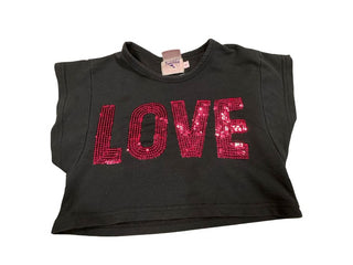 Purple Orchid Black Cropped T-Shirt with Pink Sequin Love, 4 years