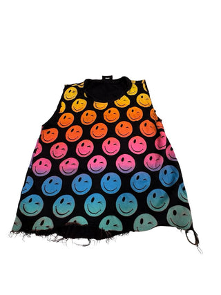 Flowers by Zoe Black Tank Top with Colourful Smiley Faces, xl