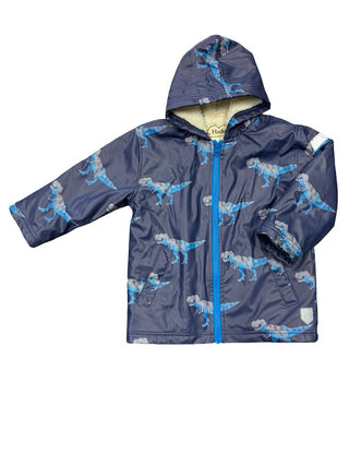 Hatley Dinosaur Blue Print Fleece Lined Raincoat, 4 years