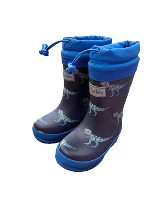 Hatley Dinosaur Print Blue Fleece Lined Rainboots, 6 little kid