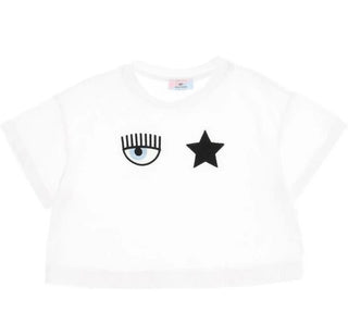 Chiara Ferragni White Cropped Tee with Eye and Star Embroidery, 10 years