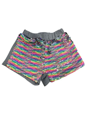 Lola and the Boys Grey Sweatshorts with Rainbow/Silver Flippy Sequins, 4 years