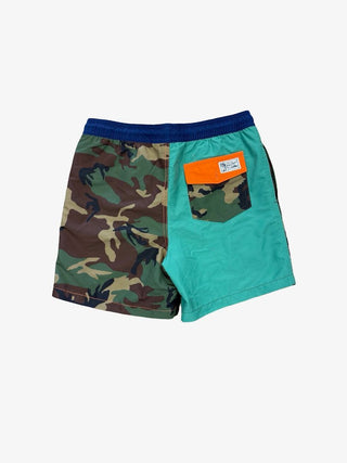 Polo Orange and army pattern block swim shorts, youth medium ( 10-12 years)