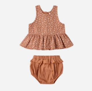 Quincy Mae Poppy floral sleeveless peplum set new with tag, 3-6 months