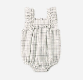 Quincy Mae Blue plaid romper new with tag, 3-6 months