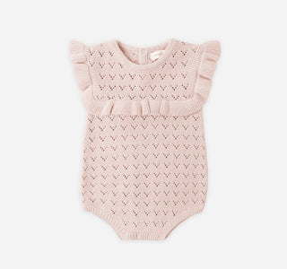 Quincy Mae Scalloped blush cardigan romper new with tag, 3-6 months
