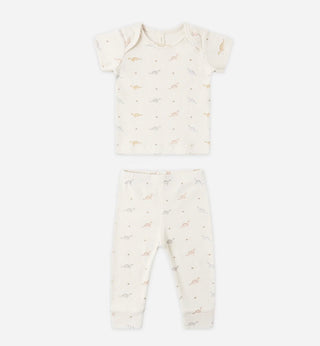 Quincy Mae Dino ribbed short sleeve and legging set new with tag, 3-6 months